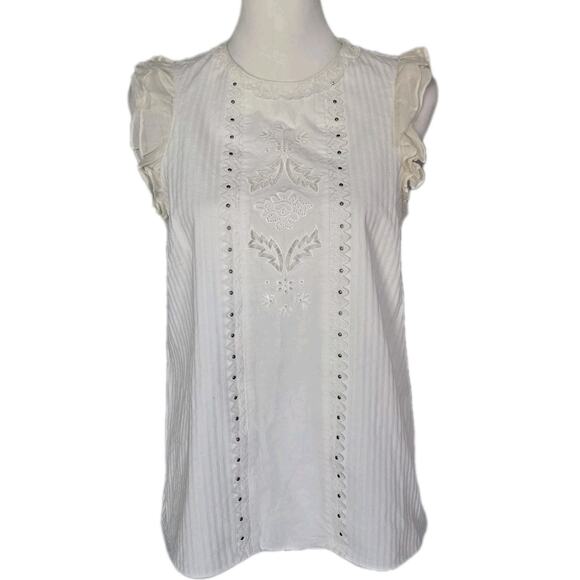 Coach Tops - Coach 1941 Studded Cottagecore Boho White Sleeveless Ruffled Arm Blouse Sz 8